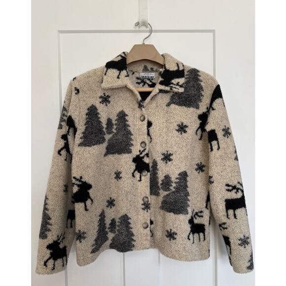 Vintage Paul Harris‎ Design Cardigan Trees Deer Size LARGE - Picture 1 of 8